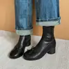 Botines Adelgazantes Estilo Coreano Suave Lazo Suela Silenciosa 2026 Otoño/Invierno Tacón Grueso Tacón Medio Punta Redonda Elásticos Ajustados al Tobillo Mujer
