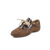Zapatos Deportivos Casuales para Mujer 2025 Otoño, con Bloques de Color de Ante de Oveja Cosido, Tacón Medio, Cordones, Piel Genuina
