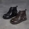 Botines de Cuero de Vaca Hechos a Mano Estilo Británico Otoño/Invierno 2026 para Mujer, Botas Martin Versátiles de Cuero Genuino Vintage con Hebilla