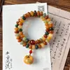 Novo Pulseira Raiz de Bodhi estilo Chinês Dunhuang com Fecho Ruyi para Mulheres, Pulseira Budista Empilhável de Contas de Bodhi de Laço Duplo para Homens