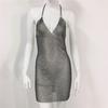 Ropa Popular Transfronteriza Europea y Americana Sexy Tirantes Pedrería Malla Vestido Red de Pesca Red de Pesca Hottie Vestido de Tirantes