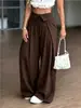 Roupas femininas transfronteiriças europeias e americanas 2026 verão novo calças de terno listradas de cintura alta folgadas de perna larga calças casuais