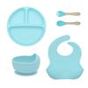 Babadores de Silicone Novos Transfronteiriços, Suplementos Alimentares, Pratos de Jantar, Suprimentos para Mães e Bebês, Conjunto de Talheres de Cinco Peças, Babadores de Bebê em Cores Frescas