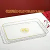 Bandeja retangular festiva para mesa de centro de sala de estar, xícaras de chá, copos de água, bandeja de fortuna dourada, bandeja de doces e frutas para inauguração de casa com bordas douradas