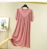 Nuevo Vestido Coreano de Verano 2024 para Mujer de Longitud Media, Holgado y Versátil, de Manga Corta y Cuello Redondo, Camisón con Falda de Color Sólido para Mujer