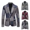 Traje Retro de Bloques de Color Europeos y Americanos para Hombre Amazon Tweed Espiga Patchwork Solapa Única Corte Ajustado Chaqueta de Traje Talla Europea