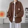 Conjunto de camisa de pana estilo workwear japonés retro para hombre, camisa casual de manga larga para primavera y otoño, chaqueta para pareja