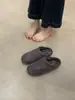 Zapatos Birkenstock de estilo coreano con punta cerrada para mujer para usar en exteriores, Nuevos estilos de zapatillas cálidas de algodón afelpado, Medias zapatillas Birkenstock de estilo perezoso para una pierna