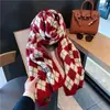 Bufanda Navideña Nueva 2024 para Mujer Invierno Ins Patrón de Diamantes Retro Gruesa Tejida Bufanda Chal de Cachemira Sintética