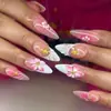 Novas Unhas Postiças de Comércio Exterior 30 Peças Design de Flor em Relevo Estéreo Dia dos Namorados Francesas Amêndoa Usáveis Atacado
