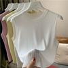 Chaleco de Punto sin Mangas Ajustado para Mujer, Versátil como Capa Interior o Exterior, Seda de Hielo, Cuello Redondo, Diseño de Canalé