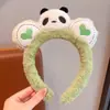 Faixa de cabeça fofa com orelhas de panda para lavar o rosto, faixa de cabeça de pelúcia de desenho animado com coroa alta para mulheres, faixa para maquiagem e lavar o cabelo, acessório de cabelo