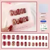 Arte de Unhas de Ano Novo e Primavera Vermelho Vinho Branco Francesa Armadura de Uso Armadura Falsa Dança do Leão Folha de Ouro Diamante Patch para Unhas