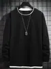 Camiseta de Manga Larga Waffle Talla Grande para Hombre Otoño e Invierno Cuello Redondo Holgada Talla Grande Color Sólido Camiseta Base Suéter para Hombre