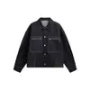 Yidao Vintage 2026 Otoño Nuevo Retro Americano Orejas Rojas Mezclilla Cruda Ajuste Holgado Corta Chaqueta de Mezclilla de Trabajo