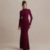 Comércio Exterior Europeu e Americano Roupas Femininas Luxo Leve Temperamento Conjunto Vestido de Festa Novo Gola Alta Manga Longa Faixas Valoriza a Figura Vestido