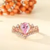 Anillo en forma de V de oro rosa con gotas de diamante rosa blanco, venta caliente transfronteriza, anillo simple de personalidad para mujer, venta al por mayor