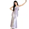 Vestido Largo de Cola de Pez Sexy para Mujer, Estilo Nuevo de Verano con Diseño de Lujo Ligero, Corte Ajustado, Tirantes Fruncidos y Escote Drapeado