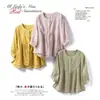 Blusa Casual Suelta Artística Estilo Japonés para Viajes, 42 hilos, Ramio Puro, Ligera, Transpirable, Cuello Redondo, Manga Tres Cuartos, para Mujer