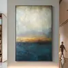 Pintura al Óleo Pintada a Mano Paisaje Marino al Amanecer Pintura con Textura Estéreo Decoración para Sofá de Sala de Estar Pintura para Pasillo de Entrada Colgante