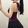 Diseño Nicho Asimétrico Calado con Cordones en el Cuello Top Pequeño Puro Sexy Verano para Llevar Interior Chaleco para Mujer