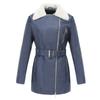 23 otoño e invierno Nuevo abrigo de cuero con forro polar de manga larga para mujer, solapa, cremallera de doble sentido con cinturón, abrigo cálido, Europeo y Americano Amazon