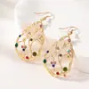Moda Europea y Americana Retro Incrustaciones de Circonita Multicolor Forma de Gota Pendientes Creativos Calados Elegantes Versátiles Joyería de Oreja para Mujer Lote