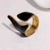 Anel de Titânio Europeu e Americano Estilo Largo Retrô Francês com Gotejamento de Óleo, Aberto, Banhado a Ouro, Não Desbota, Anel Único de Aço Inoxidável de Nicho