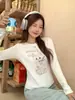 Camiseta de Manga Larga Blanca con Estampado de Gatos para Mujer, Nueva de Ajuste Delgado para Principios de Otoño 2026