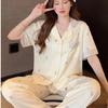 Pijamas nuevos de primavera para mujer, elegantes trajes de manga corta con flores, ropa de abrigo de seda helada famosa en Internet, ropa ligera de lujo con flores de peonía para el hogar.