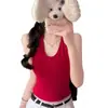 2031 Color Sólido Estilo Puro Deseo Top de Espalda Sexy de Belleza con Cuello Halter sin Espalda con Almohadillas de Sujetador Integradas Chaleco Cómodo de Ajuste Delgado Adelgazante para Mujer