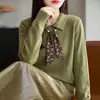 2026 Nuevo Suéter de Punto con Cuello de Solapa y Lazo para Mujer, Elegante para Otoño e Invierno, Capa Base, Bufanda de Seda, Top Holgado, de Moda