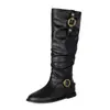 Hebilla de cinturón de comercio exterior AliExpress transfronteriza punta redonda planas tacón alto botas de otoño e invierno botas de jinete botas de vaquero occidentales para hombre