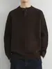 Suéter henley de algodón puro de alta gama para hombre, otoño e invierno, holgado, simple, casual, estilo old money, tejido base engrosado