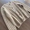 Suéter holgado 100% lana pura para mujer, abrigo corto de otoño/invierno, cárdigan trenzado versátil de cuello redondo grueso, suéter de estilo relajado