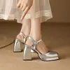 Zapatos de punta cuadrada 46 sandalias destalonadas nuevas talla 2023 comercio exterior hebilla de dedo del pie bolso talla verano sandalias de tacón alto gruesas 32
