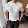 Camiseta Juvenil Elegante de Color Sólido Ajustada Estilosa Personalidad Casual Nueva Tejida de Manga Corta para Hombre Cuello Redondo Atractivo