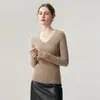 Suéter 100% Cachemir Puro para Mujer, Cuello en V, Ajustado, Favorecedor, Tejido de Punto Rayado, Prenda Base para Otoño/Invierno, Ropa Interior