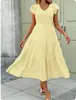 Vestido Feminino para Casamento Vestido de Noivado com Franzido no Peito, Mangas Bufantes, Barra em Camadas, Vestido Rosa de Comprimento Médio