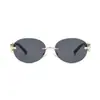 Gafas de Sol Ovaladas Pequeñas de Estilo Europeo y Americano Transfronterizas con Varillas de Metal y Borde en Forma de Abanico sin Marco Incrustado de Diamantes, Gafas de Sol Personalizadas para Mujer con un Toque de Lujo