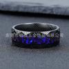 Anillo Europeo y Americano Transfronterizo Eléctrico Negro de 8 mm de Acero Inoxidable Corroído Patrón de Martillo de Acero de Caballo Incrustado con Grava de Galaxia Anillo de Boda para Hombre