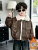 Ropa de Otoño e Invierno para Niños Chaqueta de Cuero con Felpa Adicional Nueva Estilosa Súper Genial para Niños Moda de Invierno Cálida