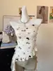 Top Tubinho Costas Nuas com Alça de Fita Estampado Cartoon Estilo Doce para Mulheres, Verão Slim Fit com Bojo, Top Tendência Hot Girl