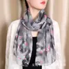 Bufanda Delgada de Seda Nueva, Fresca y Transpirable con Estampado Floral Natural, Bufanda Larga de Gasa para Mujer con Protección Solar y Bufanda Elegante