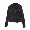 Otoño 2026 Nuevo Chaqueta Abrigo de Motocicleta Retro Americano de Gamuza con Cuello Alto para Mujer Top Corto Holgado Adelgazante
