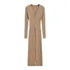 Vestido Cárdigan de Punto de Manga Larga con Botones y Cuello en V Estilo Hot Girl Retro, Nuevo Vestido Largo Bodycon Elástico de Color Sólido para Otoño