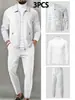 Conjunto de Chaqueta de Otoño para Hombre de Amazon Transfronterizo con Bolsillos con Cremallera, Patrón de Gofre + Camiseta Conjunto de 3 Piezas
