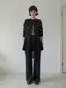 ¡Chiwu STUDIO! Cárdigan de punto de lunares gris oscuro, nuevo estilo otoño/invierno, abrigo suéter retro de cuello redondo para mujer