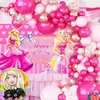 Gran Venta nuevo tema Barbie princesa niña fiesta de cumpleaños fondo rosa ambiente diseño traje de globos de película de aluminio