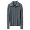 Nuevo Otoño/Invierno 100% Cachemir Puro Suave y Esponjoso Cárdigan de Punto Rayado con Cremallera y Solapa Estilo Coreano Chaqueta Pequeña para Mujer